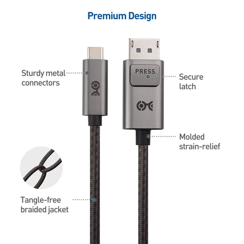 CABLE MATTERS USB-C Thunderbolt a DisplayPort 1.4, 1.8 m - 8k a 60 Hz, 4K 120 Hz, Apple y Windows Certified