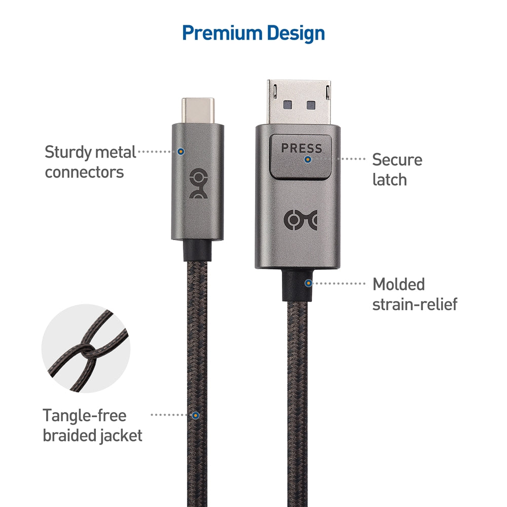 CABLE MATTERS USB-C Thunderbolt a DisplayPort 1.4, 1.8 m - 8k a 60 Hz, 4K 120 Hz, Apple y Windows Certified